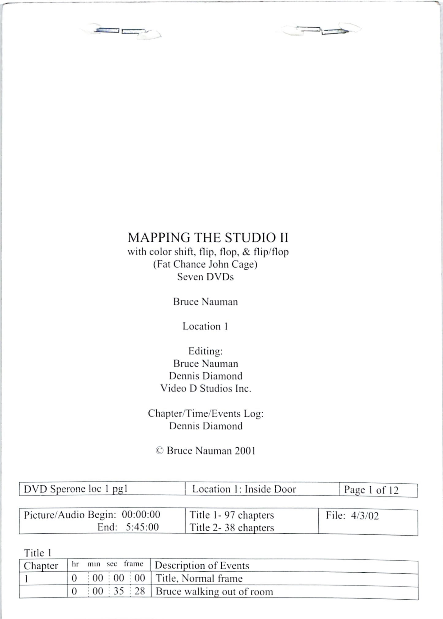 BRUCE NAUMAN / Mapping the Studio II with Color Shift, Flip, Flop & Flip / Flop (Fat Chance John Cage)