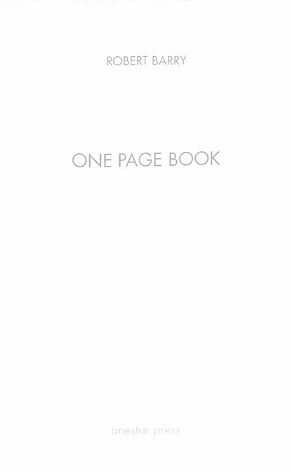 ROBERT BARRY / One page book