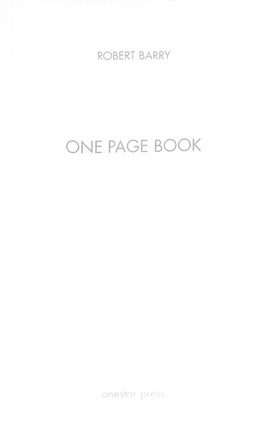 ROBERT BARRY / One page book