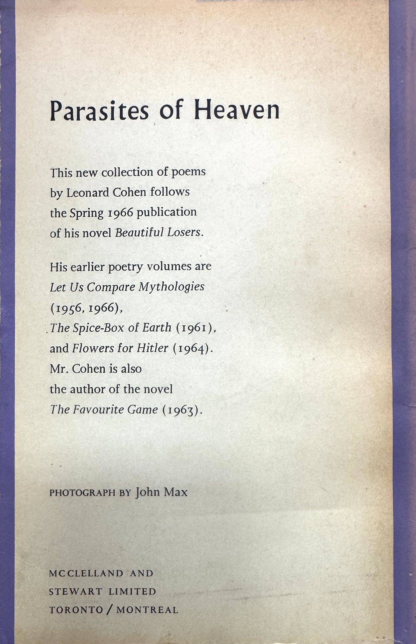 LEONARD COHEN / Parasites of Heaven