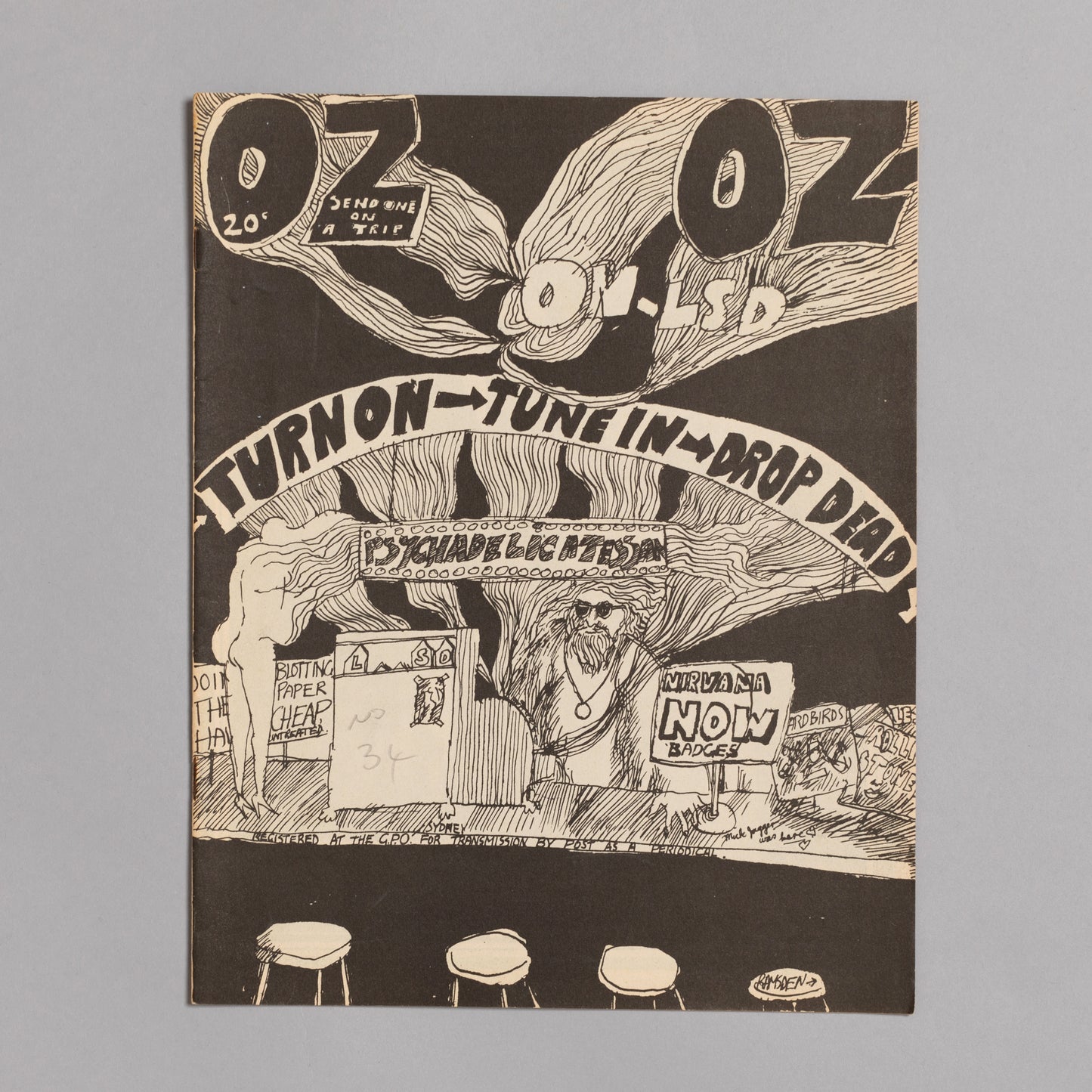 Ed. RICHARD NEVILLE, RICHARD WALSH with artwork by MARTIN SHARP / OZ Magazine No. 34
